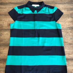 Ann Taylor Loft Green/Navy Striped Blouse